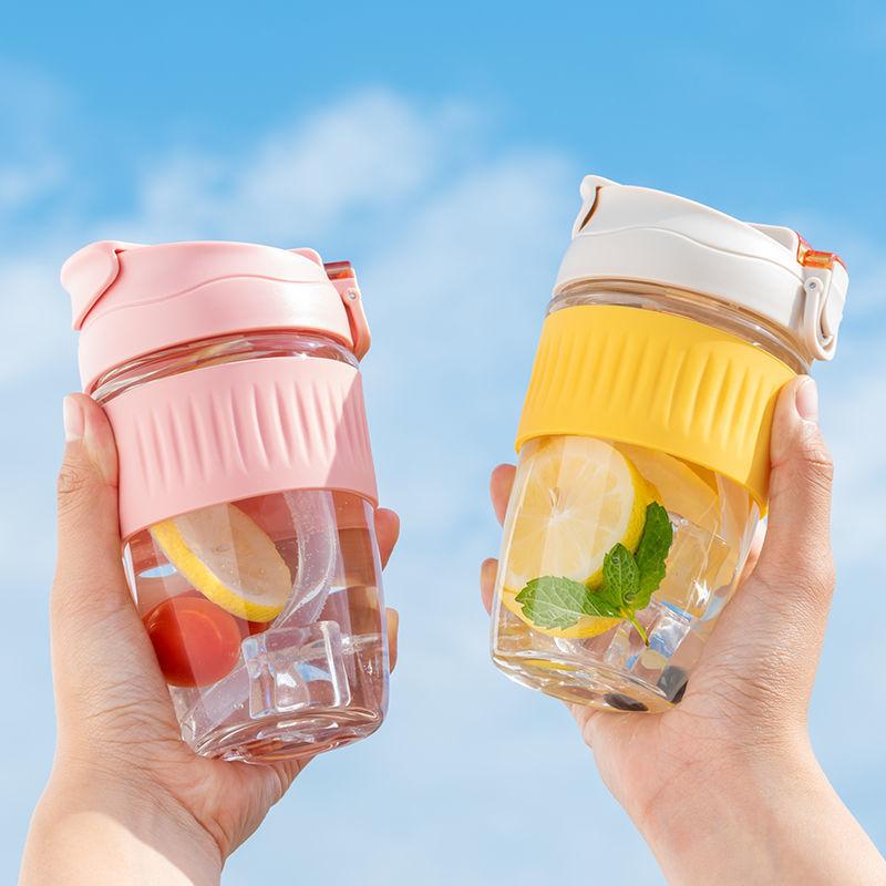 Giao hàng nhanh phong cách mới có ống hút đôi cốc uống nước mùa hè nữ xách tay dễ thương trong suốt tách trà dung tích lớn cốc cà phê