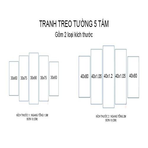 Tranh treo tường trang trí Phật giáo 5 tấm 3D/gỗ MDF Hàn Quốc chống ẩm mốc, mối mọt