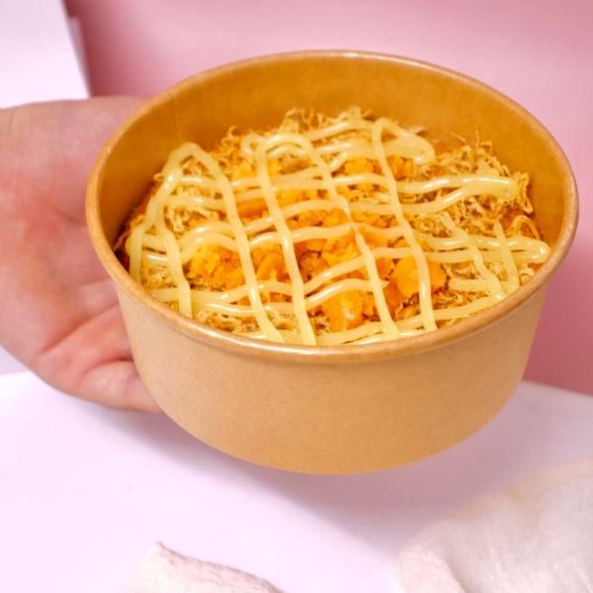 50 Hộp Tròn Giấy Kraft 750ml Dùng Nướng Bánh Bông Lan Trứng Muối 14cm