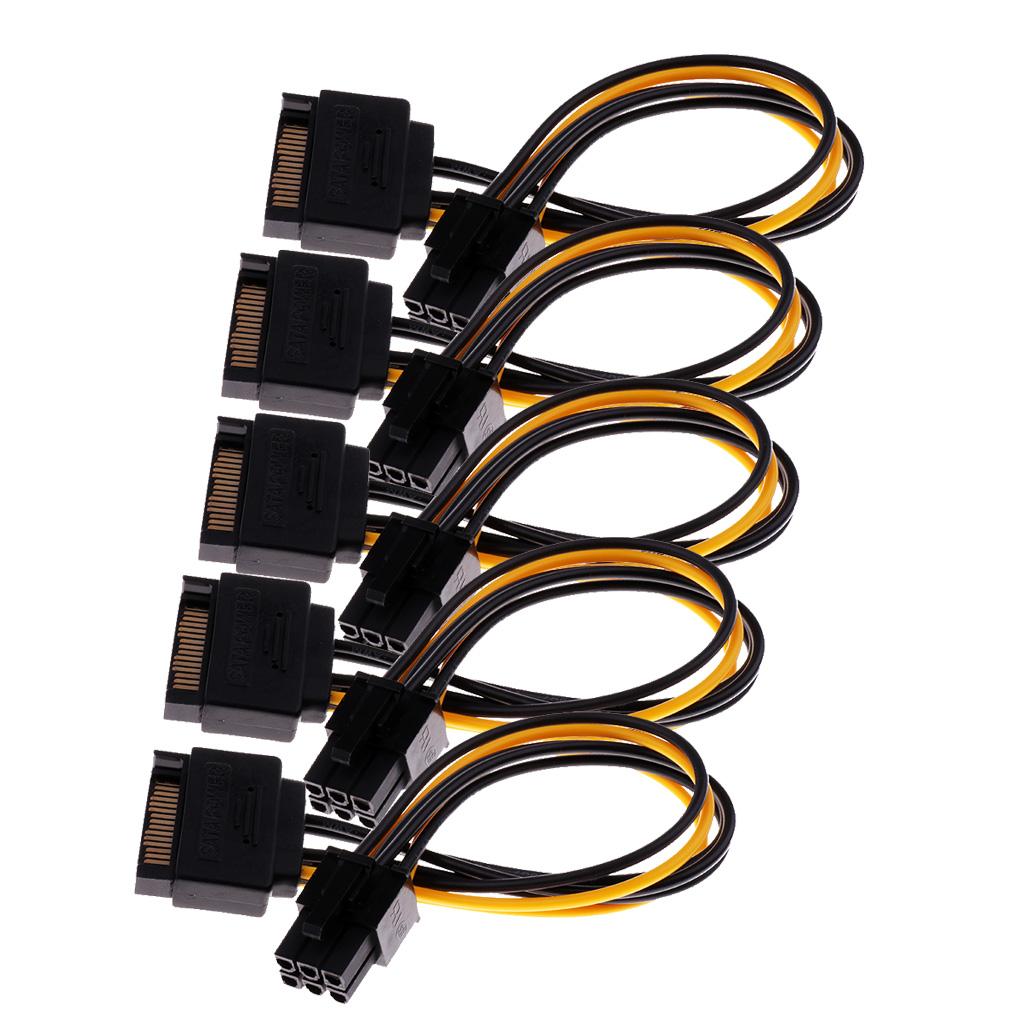 SATA Power Adapter Cable 5Pack SATA 15Pin to 6Pin Power Cable Cord Wires