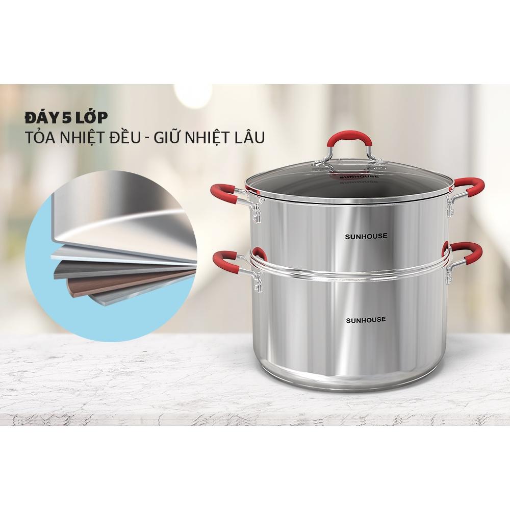 Bộ nồi xửng inox 5 đáy Sunhose SHG507, Chất liệu Inox, Size 24/28 cm, Sử dụng trên mọi loại bếp