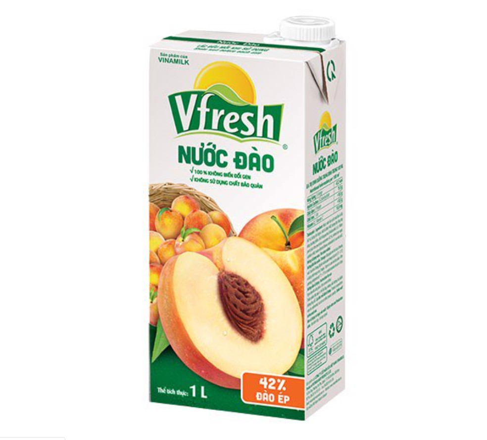 COMBO 4 HỘP NƯỚC VFRESH ĐÀO ÉP NECTA - HỘP GIẤY 1L