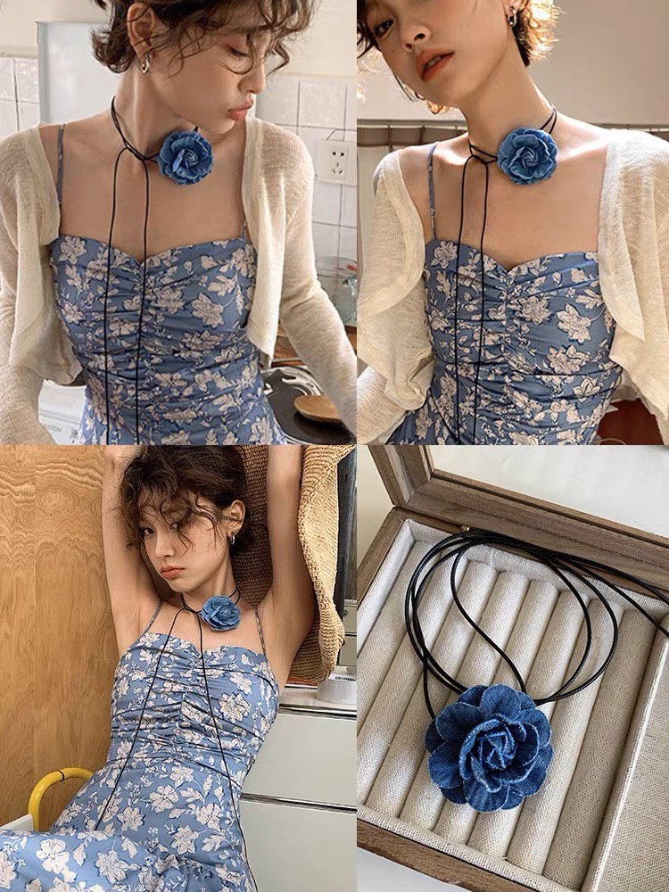 Vòng cổ chocker hoa jean cột nơ hottrend