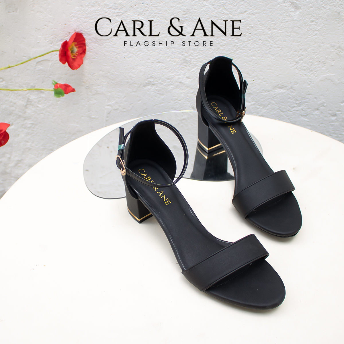 Giày sandal cao gót Erosska thời trang mũi hở quai ngang cao 7cm CS008