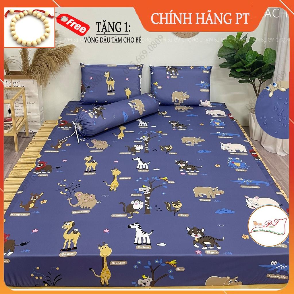 Bộ ga chống thấm cho bé chính hãng PT kèm vỏ gối, chất liệu cotton cao cấp, chống thấm nước tuyệt đối