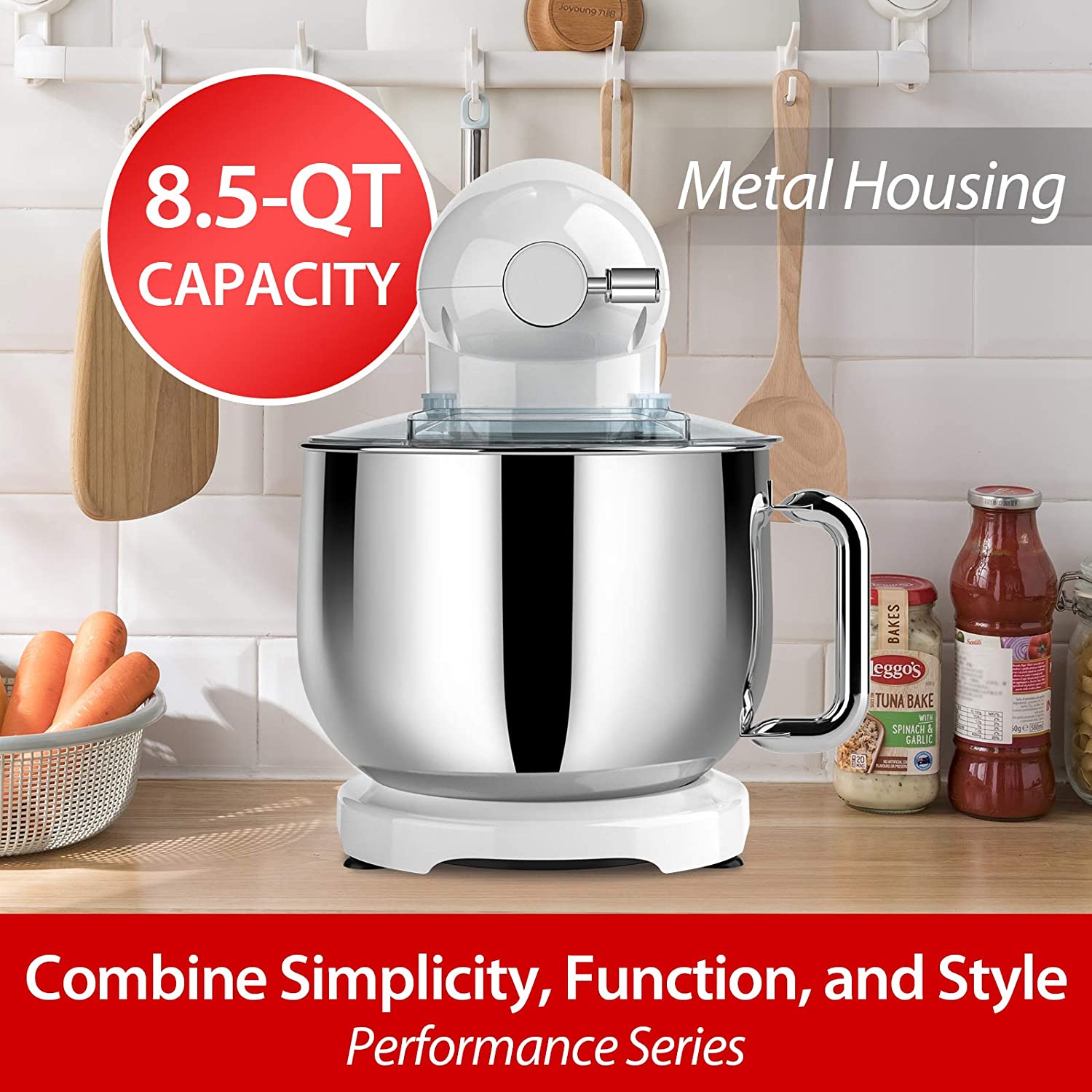 Máy nhào bột Cooklee thân kim loại 8L 1800W SM-1522YM- trộn được 1,2 kg bột khô - Bánh răng kim loại cao cấp - hàng chính hãng UK, Đức nhập khẩu