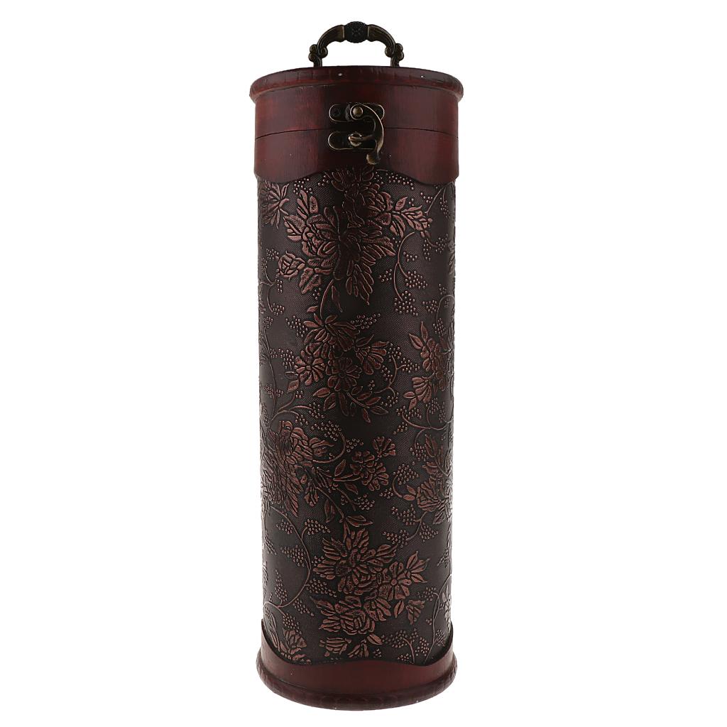 Wooden Wine Single Bottle Box with Antique Finish Daffodil Pattern