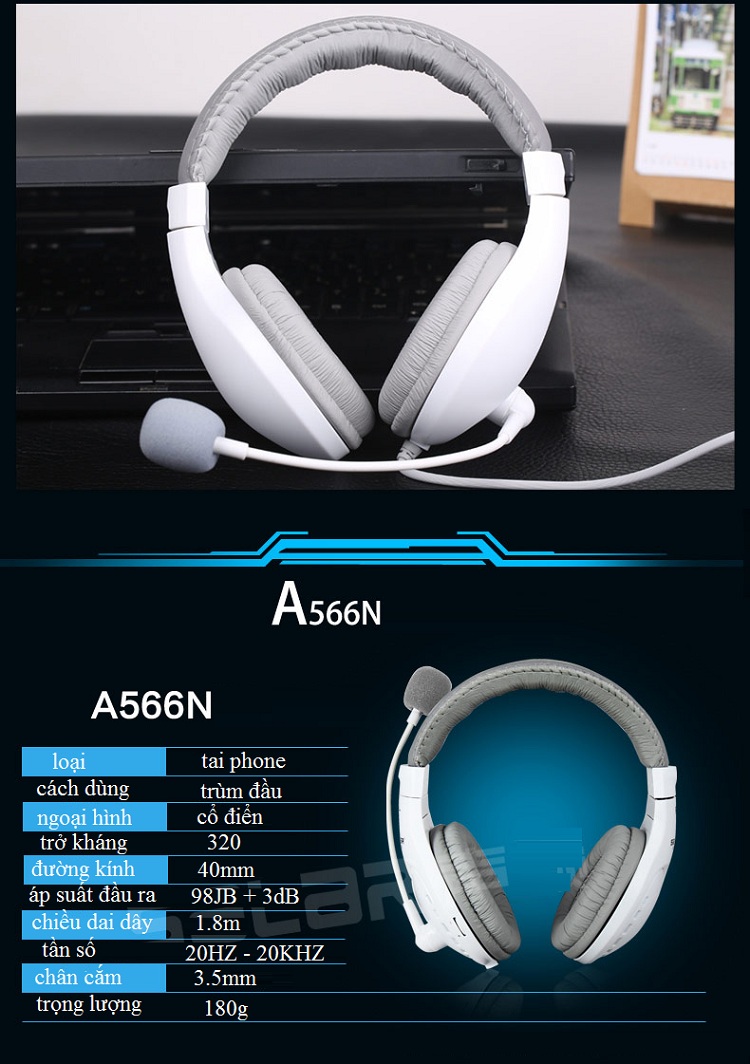 Tai Nghe Headphone Gaming Có Dây A.566 -Hàng Nhập Khẩu (Giao màu ngẫu nhiên)