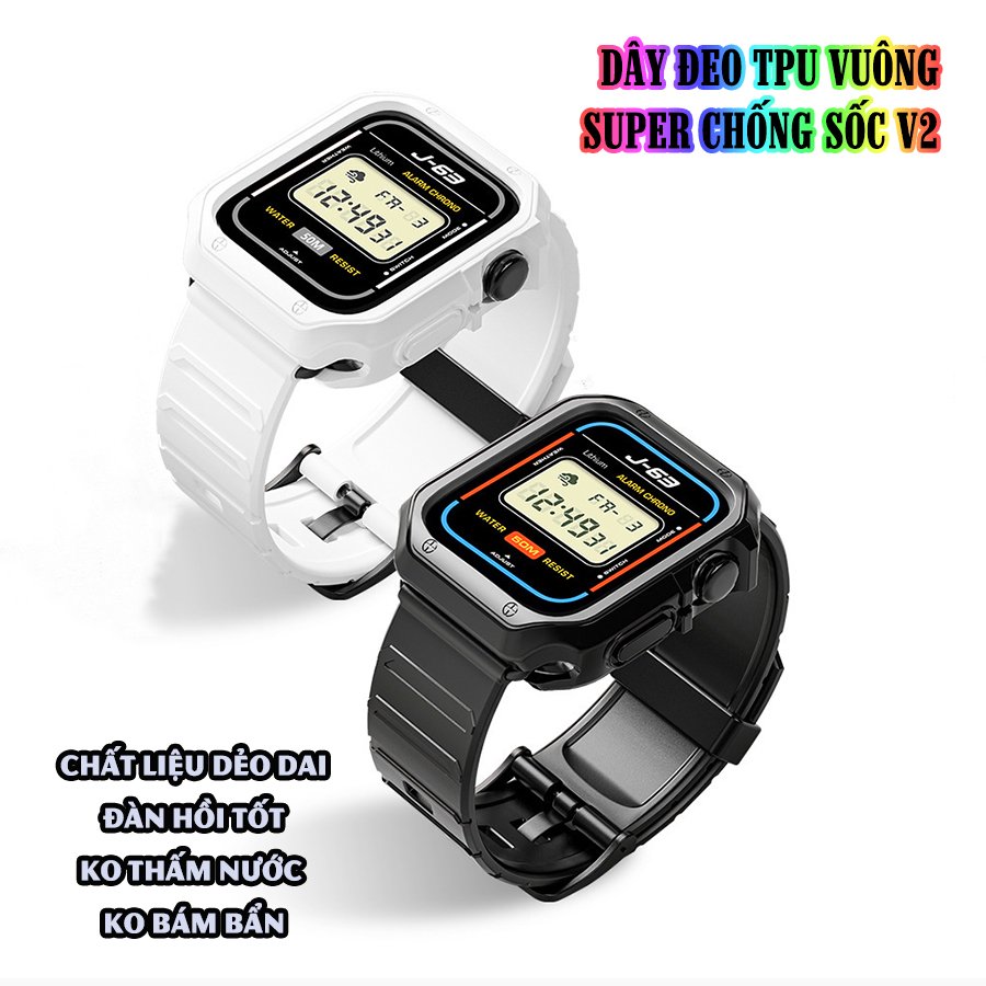 Dây Đeo khung ốp rời dành cho Apple Watch size 38/40/42/44mm TPU vuông SUPPER chống sốc V2 - Đỏ (tặng dán KCL theo size)