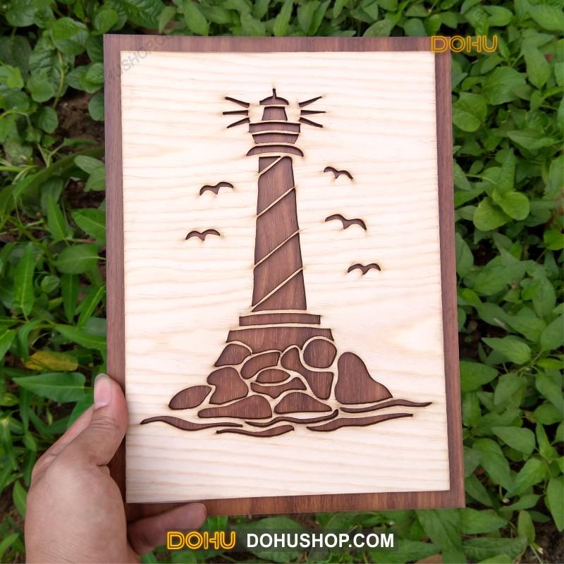 Tranh Gỗ Treo Tường Handmade DOHU016: Ngọn Hải Đăng - Thiết Kế Đơn Giản, Độc Đáo, Sang Trọng