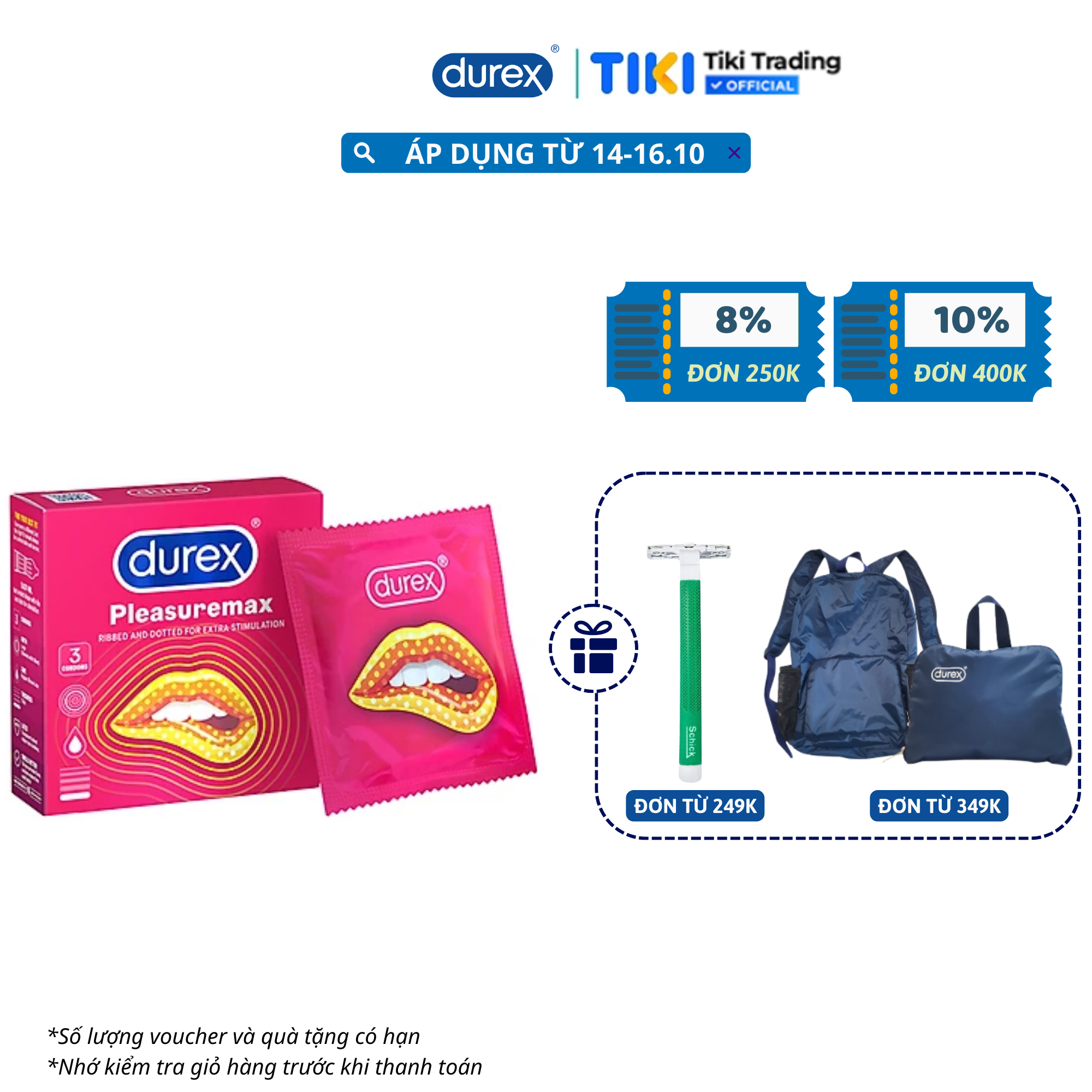 Bao cao su Durex Pleasuremax Hộp 3 Bao