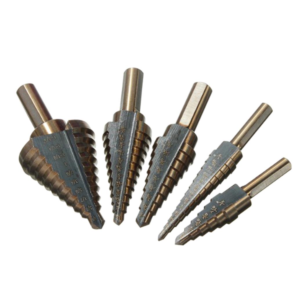 5pc Triangle Handle High Speed Steel Step Drill Woodworking Hole Opener Set