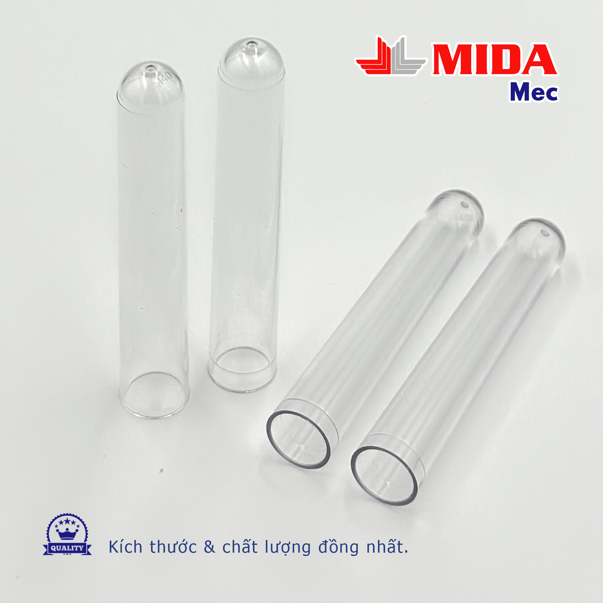 Ống nghiệm nhựa không nắp MidaMec 12x75 PS đóng gói 250 cái/bao