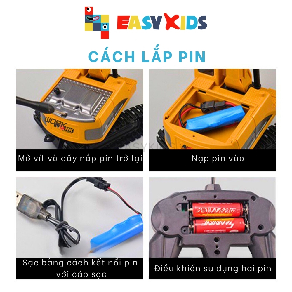 Đồ Chơi Xe Máy Xúc Điều Khiển Từ Xa Có Sạc Đầu Múc 5 Kênh