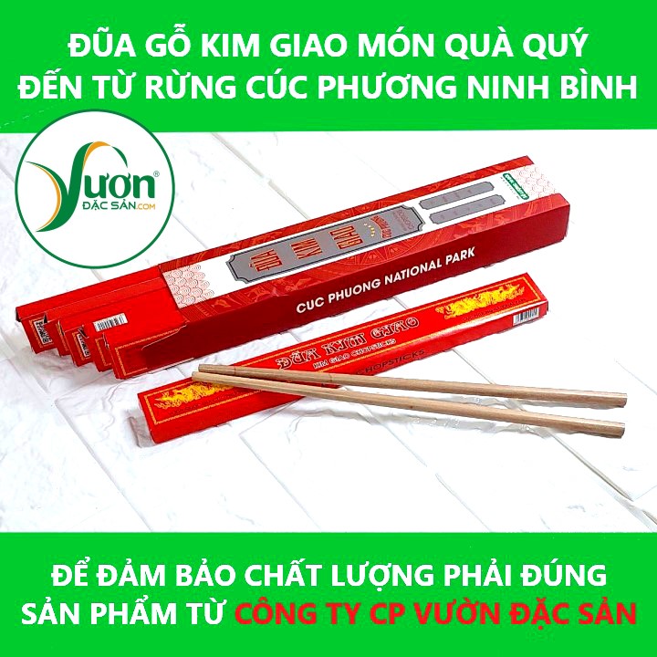 Hộp 10 đôi Đũa gỗ Kim Giao (Dài 27cm) 100% tự nhiên - Món quà quý đến từ rừng Cúc Phương Ninh Bình