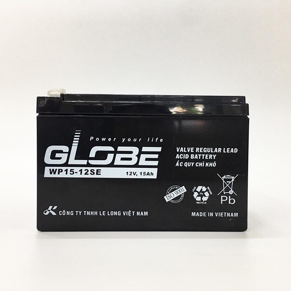 Bình Ắc Quy Khô Globe WP15-12SE 12V15AH, dùng cho loa kéo, bình phun thuốc, ups, xe đạp điện