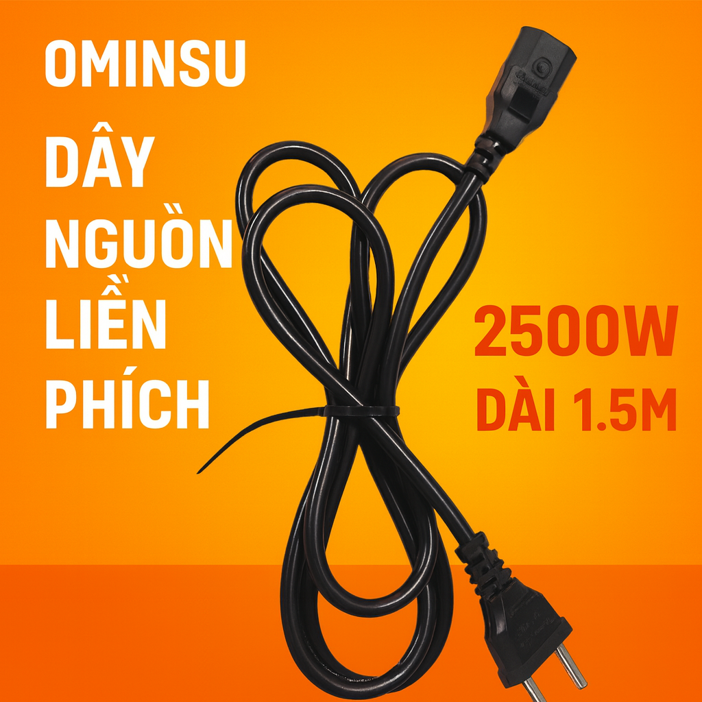 Dây nguồn liền phích cao cấp chịu tải Ominsu 2500W dài 1.5m - Nguồn nồi cơm điện, máy tính, điện gia dụng ...Hàng chính hãng