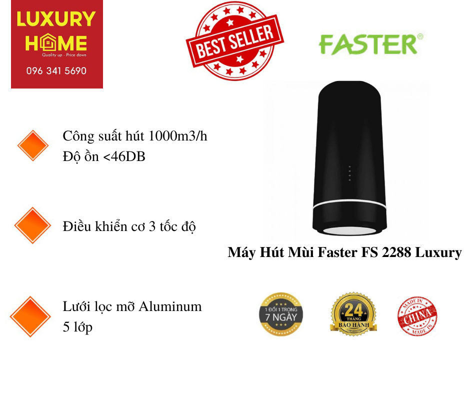 Máy Hút Mùi Faster FS 2288 Luxury - Hàng Chính Hãng