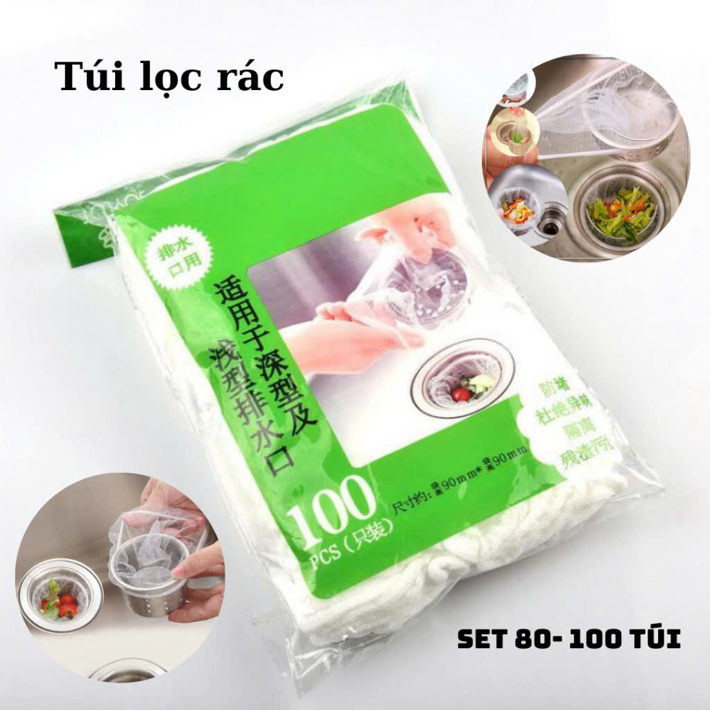 Combo 100 Túi Lọc Rác Bồn Rửa Bát - Thiết Kế Kiểu Lưới Siêu Dai Đầu Túi Có Chun Co Giãn Chống Tắc Nghẽn Ống