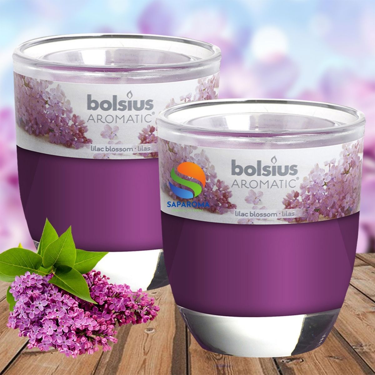 Combo 2 ly nến thơm tinh dầu Bolsius Lilac Blossom 105g - hoa tử đinh hương, nến trang trí, thơm phòng, thư giãn, hỗ trợ khử mùi