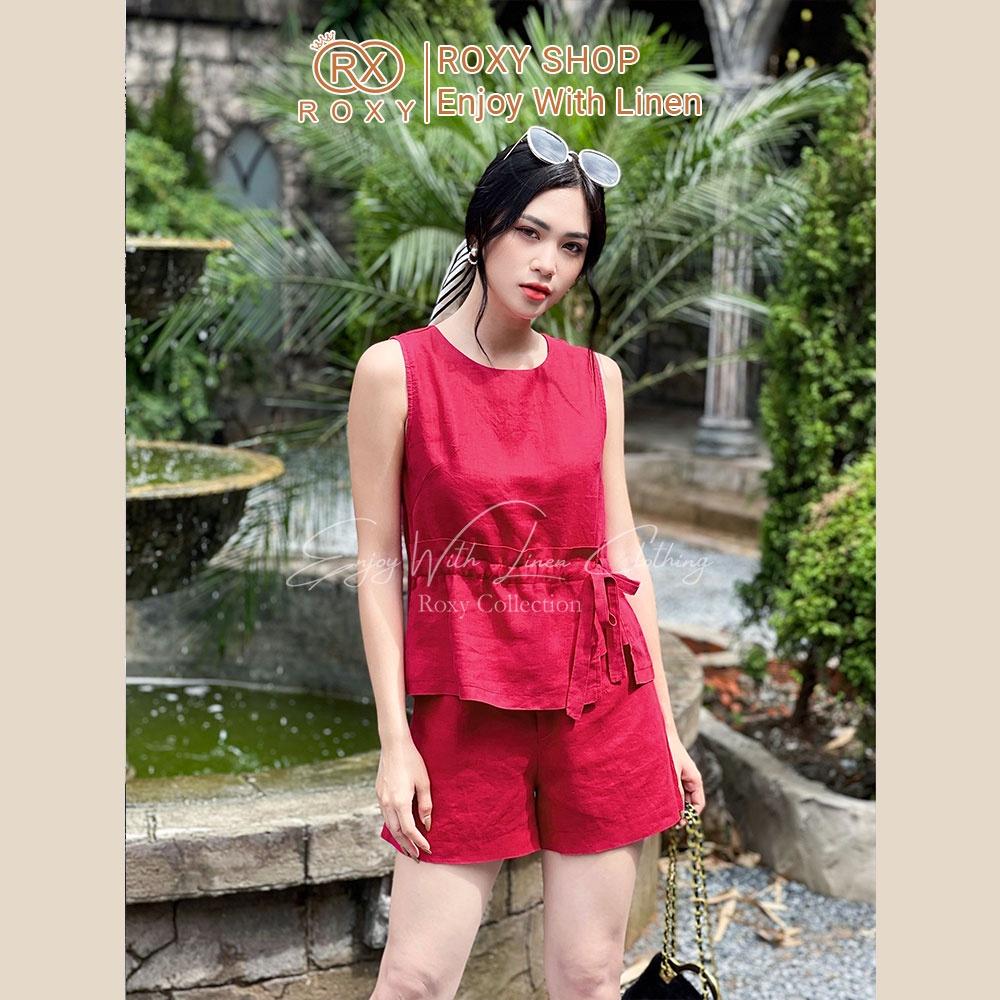 Set Đồ Nữ Linen Cổ Tròn Kết Hợp Bo Chun + Quần Short Năng Động