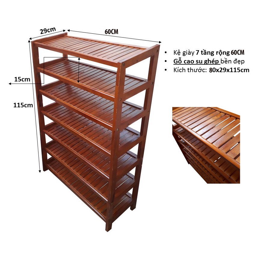 Kệ Giày Dép Gỗ Tự Nhiên 7 Tầng Rộng 80cm