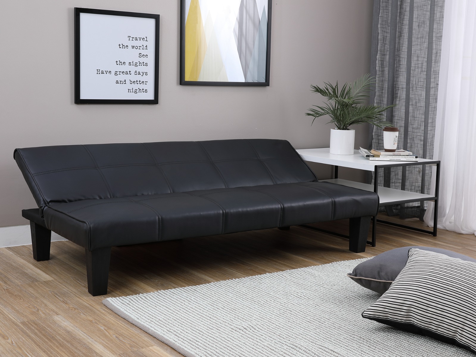 Ghế sofa giường đa năng DAY DREAM khung gỗ, đệm bọc da PVC cao cấp màu đen, tựa lưng ngả 3 cấp độ | Index Living Mall -  Phân phối độc quyền tại Việt Nam