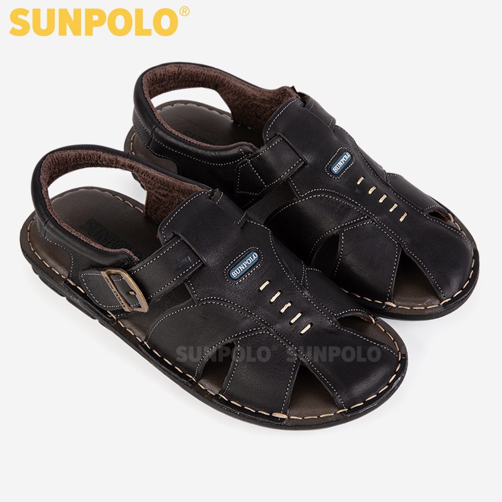 Giày Sandal Bít Mũi Nam Da Bò SUNPOLO SDA007 (Đen, Nâu)