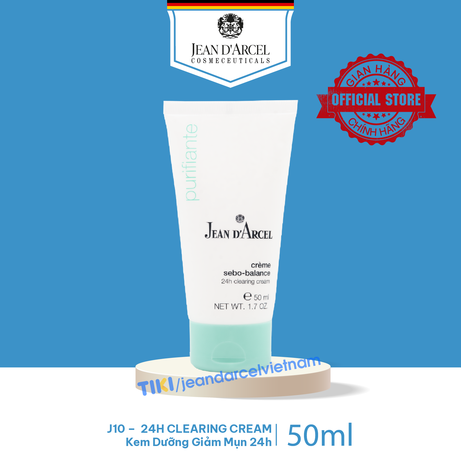 J10 Kem dưỡng giúp giảm mụn Purifiante - 24h Clearing Cream 50ml - Jean d'Arcel