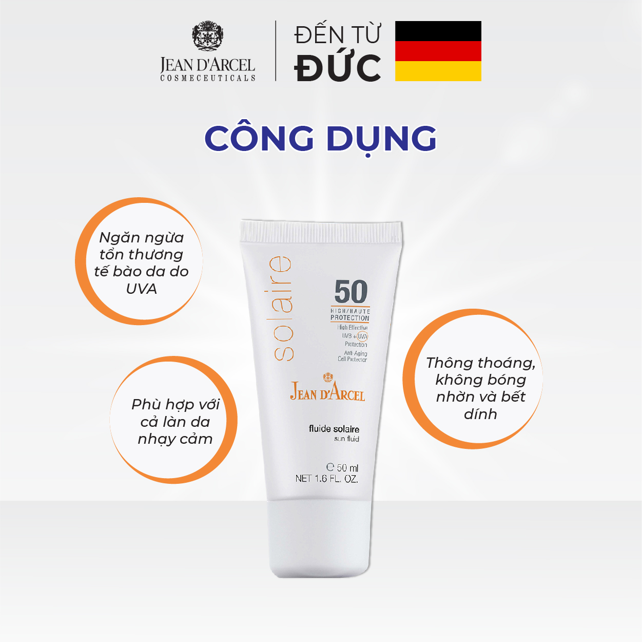 [HSD: 12/2023] J149 Sữa chống nắng Solaire - Sun Fluid Spf50 50ml - Jean d'Arcel