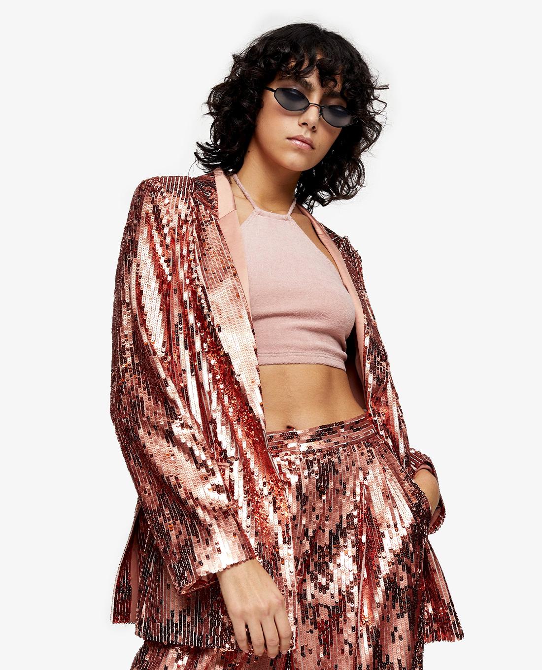 TOPSHOP - Áo blazer nữ phom suông IDOL Copper Sequin 17X01TCOP