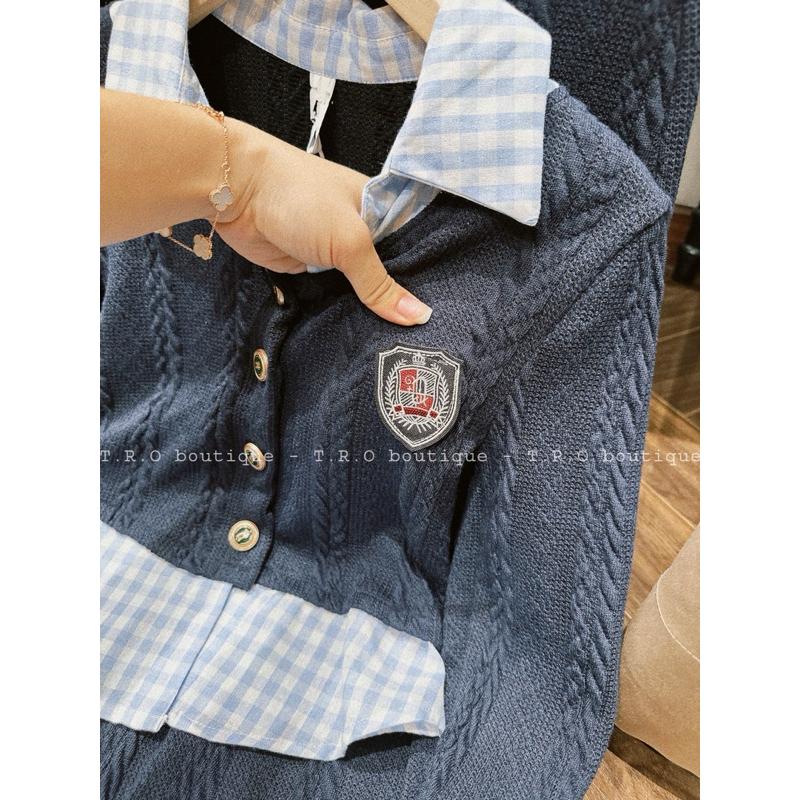 Set len thừng pha thô kẻ logo ngực Tro QC BY JOLIE
