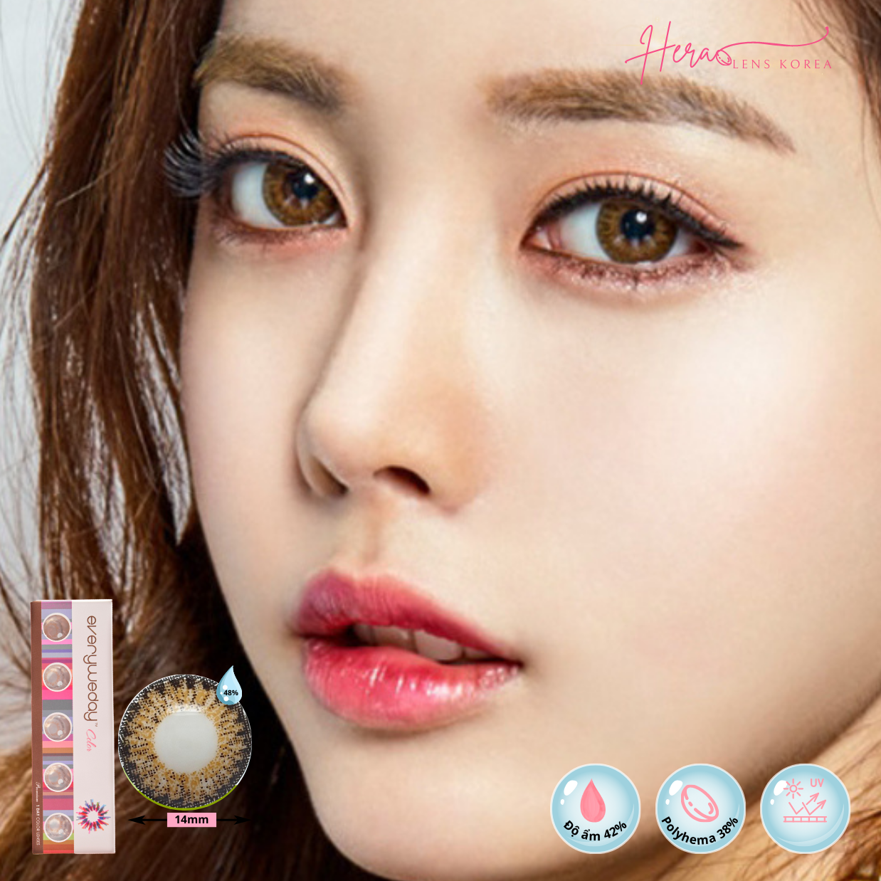 Kính Áp Tròng Hera Nâu Quế Viền Đen Không Độ CINNAMON BROWN Nhập Khẩu Hàn Quốc Lens Không Cận 1 Ngày