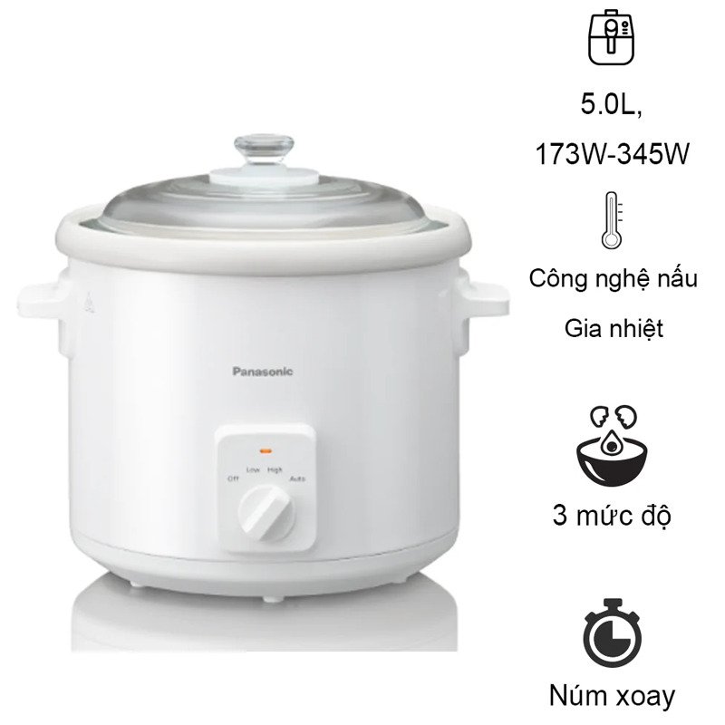 Nồi Nấu Chậm Ninh Hầm Đa Năng Panasonic NF-N51AWRA 5 Lít - 345W - Lòng nồi gốm sứ - Hàng chính hãng - Bảo Hành Chính Hãng 12 tháng