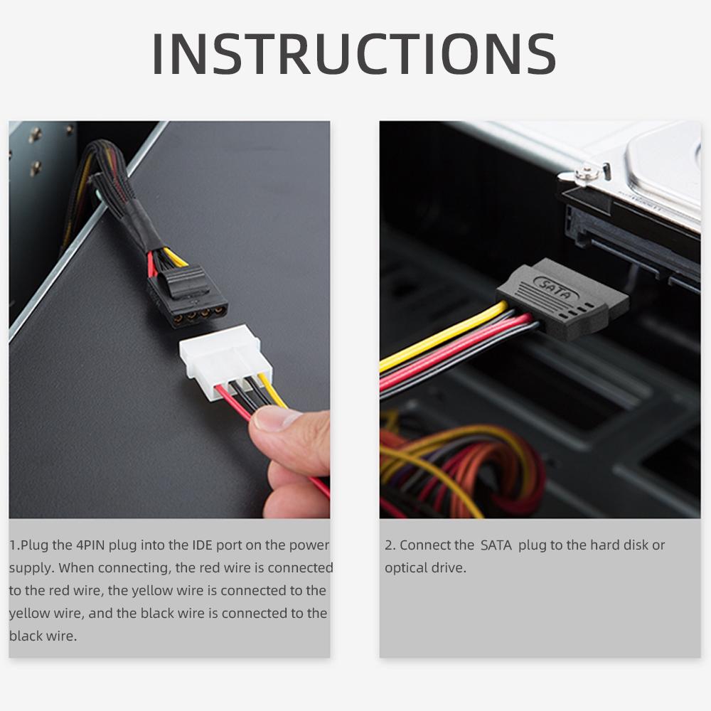 IDE Molex 4 chân sang 2 x Cáp nguồn SATA Nối tiếp ATA Y Splitter Trình điều khiển cứng Bộ kết nối bộ chuyển đổi dây nối dài kép