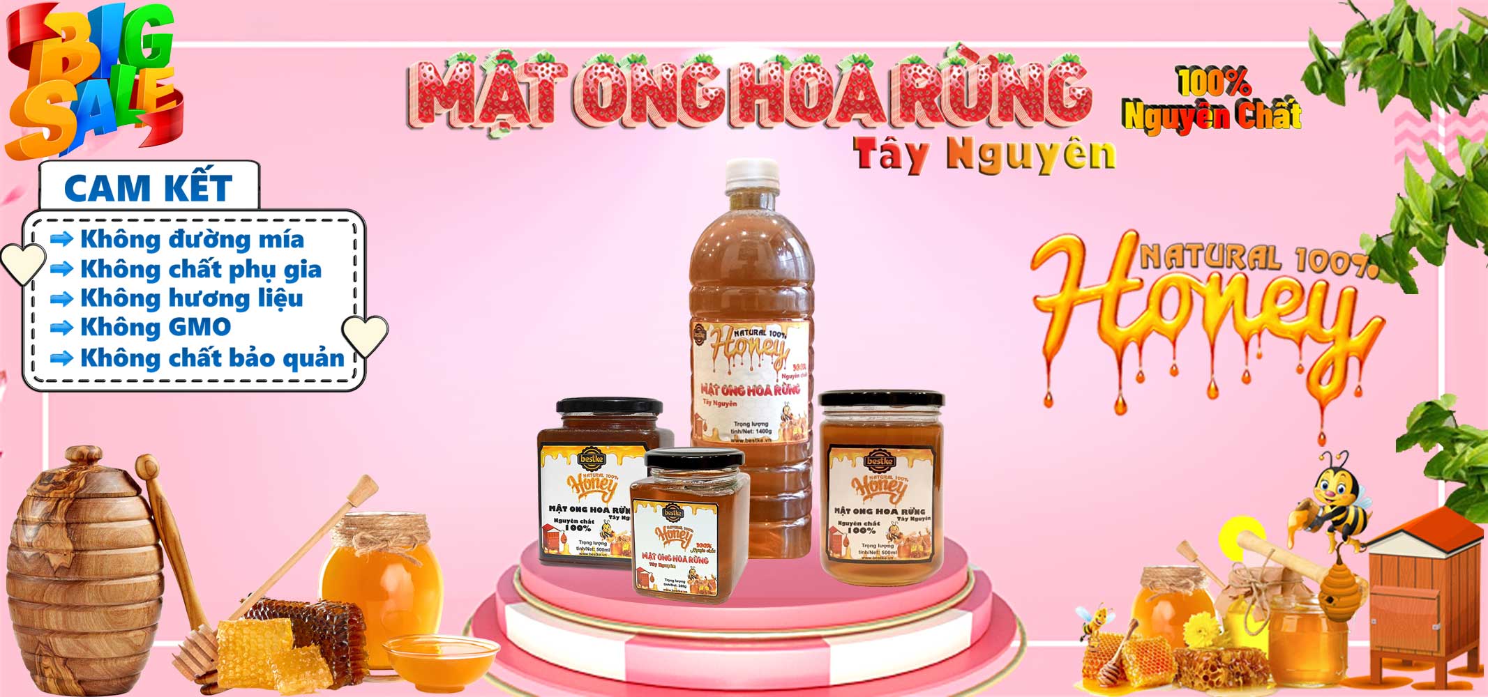 Combo 2 hũ Mật ong hoa rừng Tây Nguyên nguyên chất 200ml = 280g và 500ml = 700g