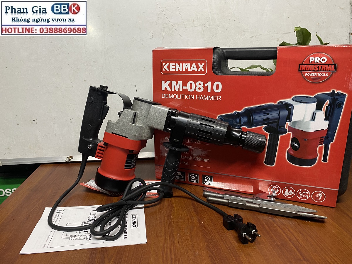 Máy chuyên đục phá bê tông Kenmax 0810, Công suất chuẩn 1600W, Bảo hành 12 tháng
