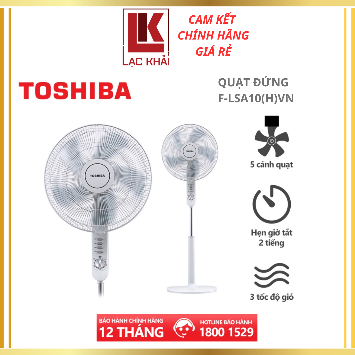 Quạt đứng Toshiba F-LSA10VN, Màu xám, 50W- 5 cánh - Hẹn giờ tắt - Góc đảo gió 85 độ - Hàng chính hãng, bảo hành 12 tháng