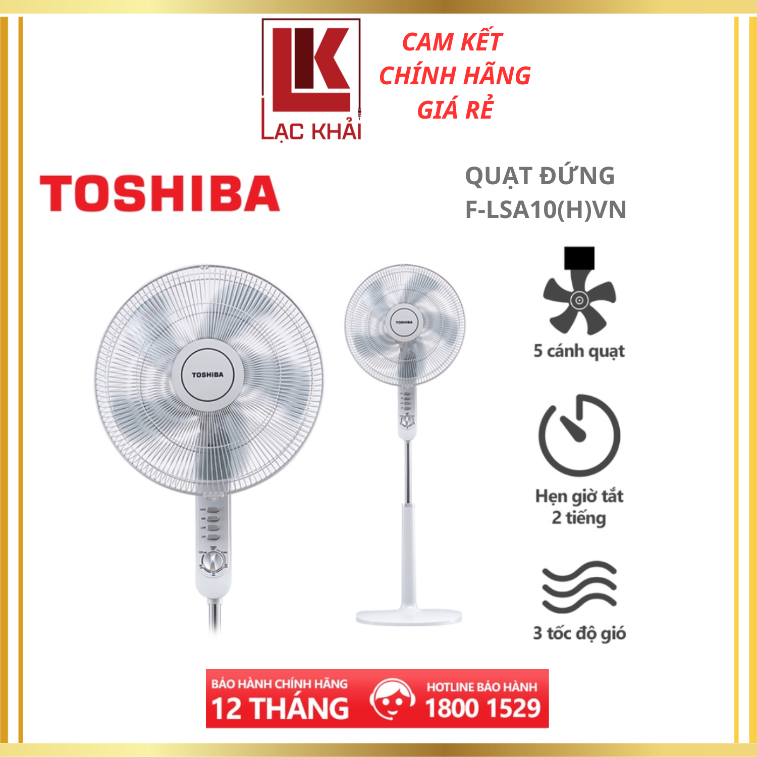 Quạt đứng Toshiba F-LSA10(H)VN, Màu xám, 50W- 5 cánh - Hẹn giờ tắt - Góc đảo gió 85 độ - Hàng chính hãng, bảo hành 12 tháng