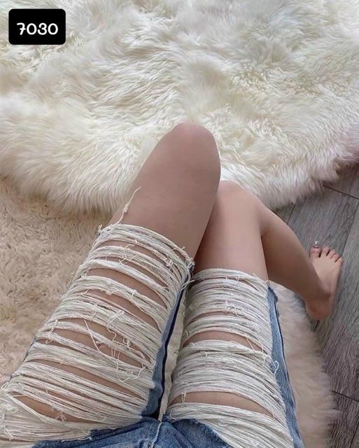 Quần jean ngố, quần bò ngố, quần jeans lửng ngói rách tua rua -8sT
