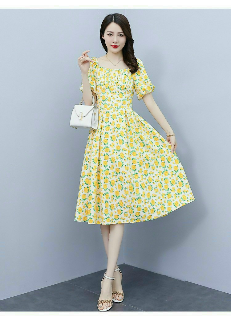 ĐẦM XÒE VOAN HOA VÀNG SIÊU ĐẸP