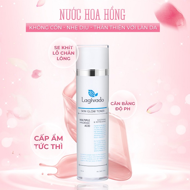 Nước Hoa Hồng không cồn, dịu nhẹ Hàn Quốc Lagivado Skin Glow Toner cân bằng da, se khít lỗ chân lông 120 ml