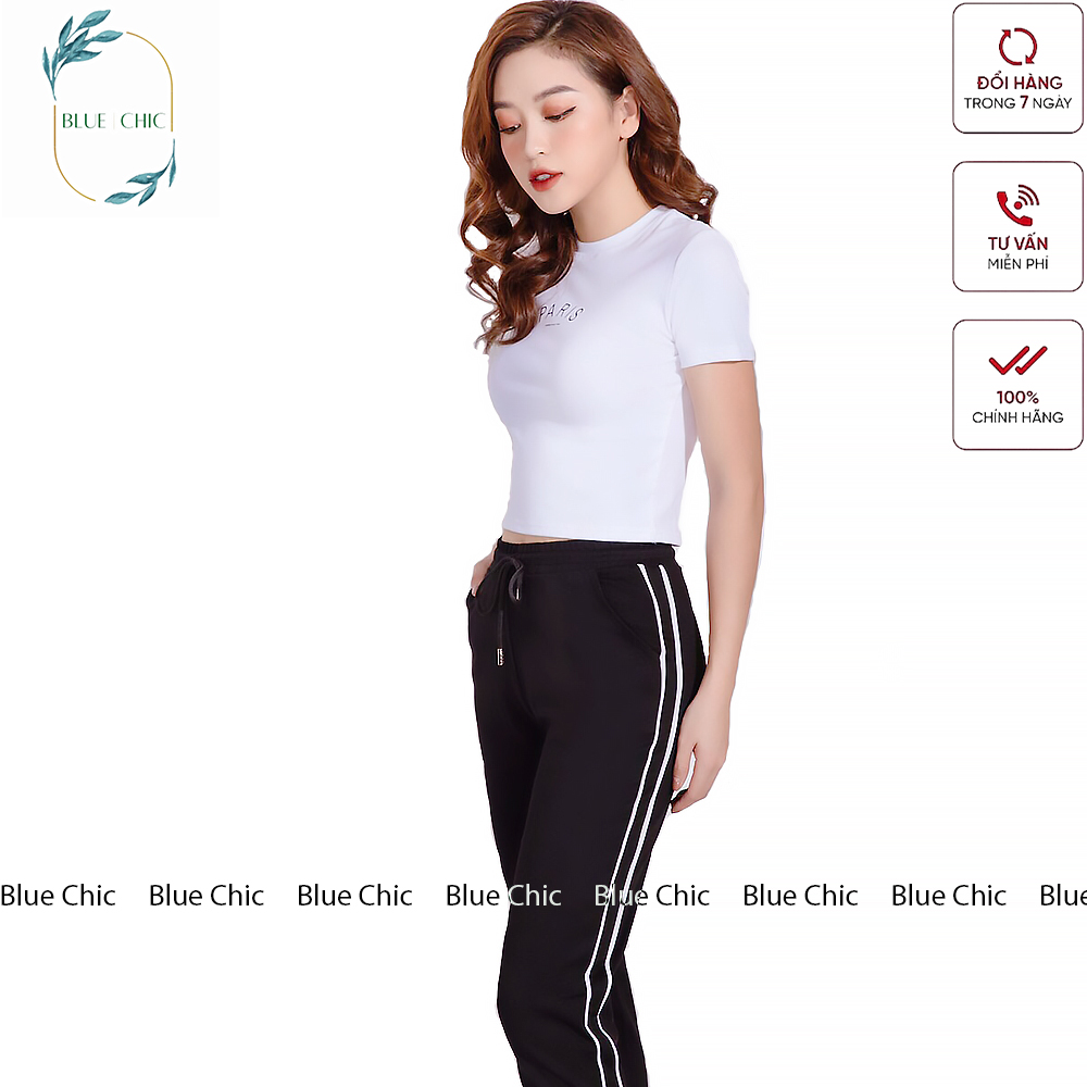 Quần jogger nữ Blue Chic dáng dài thun cạp chun cá tính thể thao tập gym 2 sọc nhí màu đen