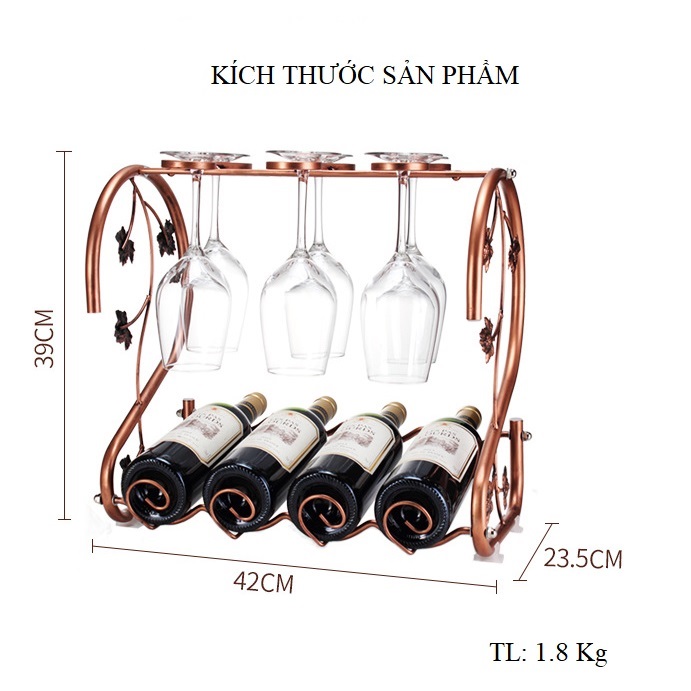 Kệ Để Chai Rượu Vang Kèm Giá Treo Ly Để Bàn Cỡ Đại - Phong Cách Châu Âu Đẳng Cấp, Sang Trọng