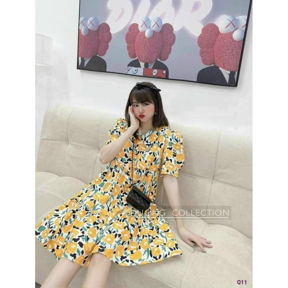 Đầm suông hoa cổ bèo đi chơi dạo phố váy bầu hoa nhí siêu dễ thương