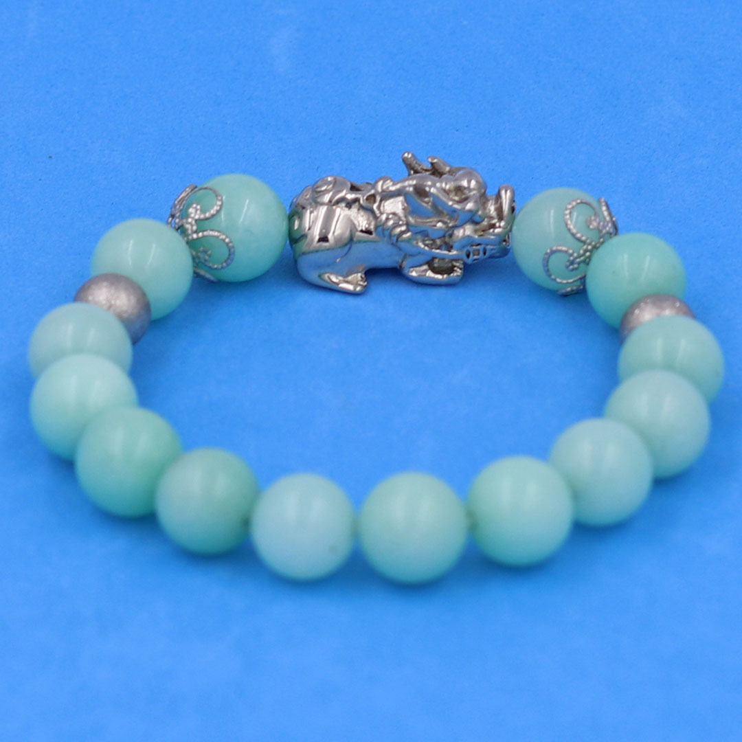 Vòng chuỗi đeo tay đá ngọc bích xanh 10 ly charm tỳ hưu inox, bi inox, khía bông inox, vòng tay phong thuỷ, vòng tay tỳ hưu