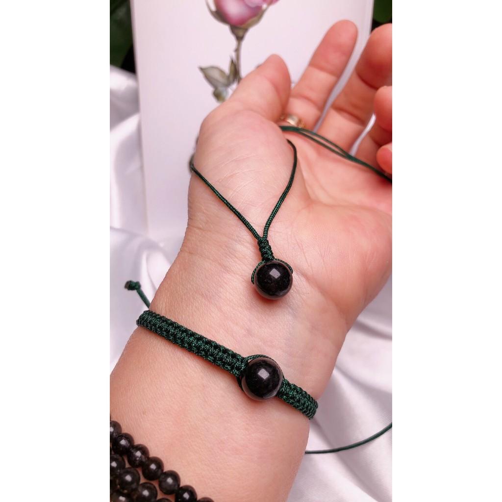 COMBO VÒNG VÀ DÂY CHUYỀN ĐÁ THẠCH ANH ĐEN DÂY XANH LÁ