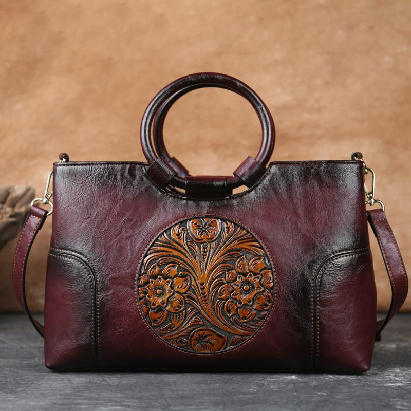 Hàng Mới 2021 Chất Lượng Cao Da Nữ Túi Xách Retro Handmade Dập Nổi Túi Xách Đeo Vai Nữ Công Suất Lớn Nữ Sứ Giả Túi