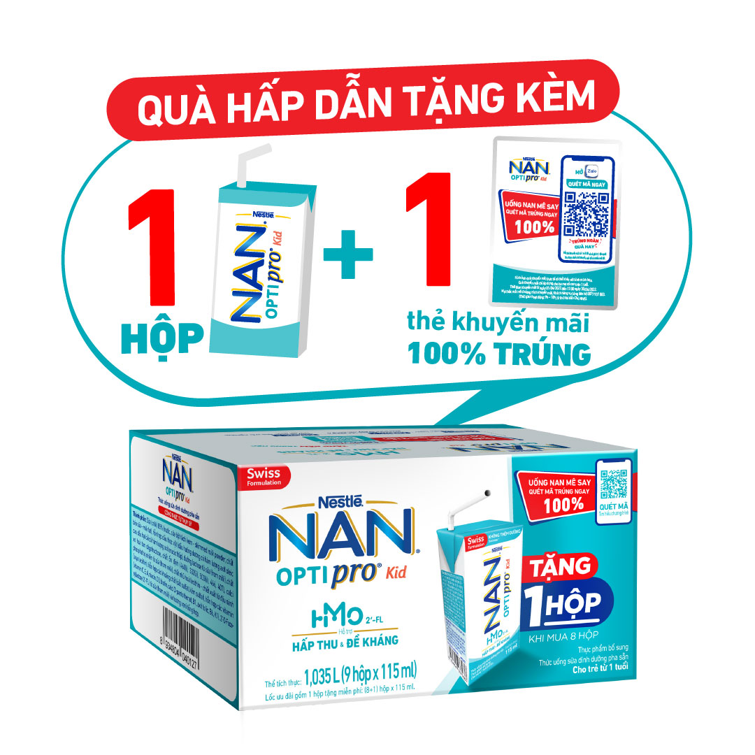 Thùng 36 hộp Sữa pha sẵn Nestlé® NAN® OPTIPRO® Kid Hộp pha sẵn 115ml ( 4x(9x115ml) ) - Mua 8 tặng 1