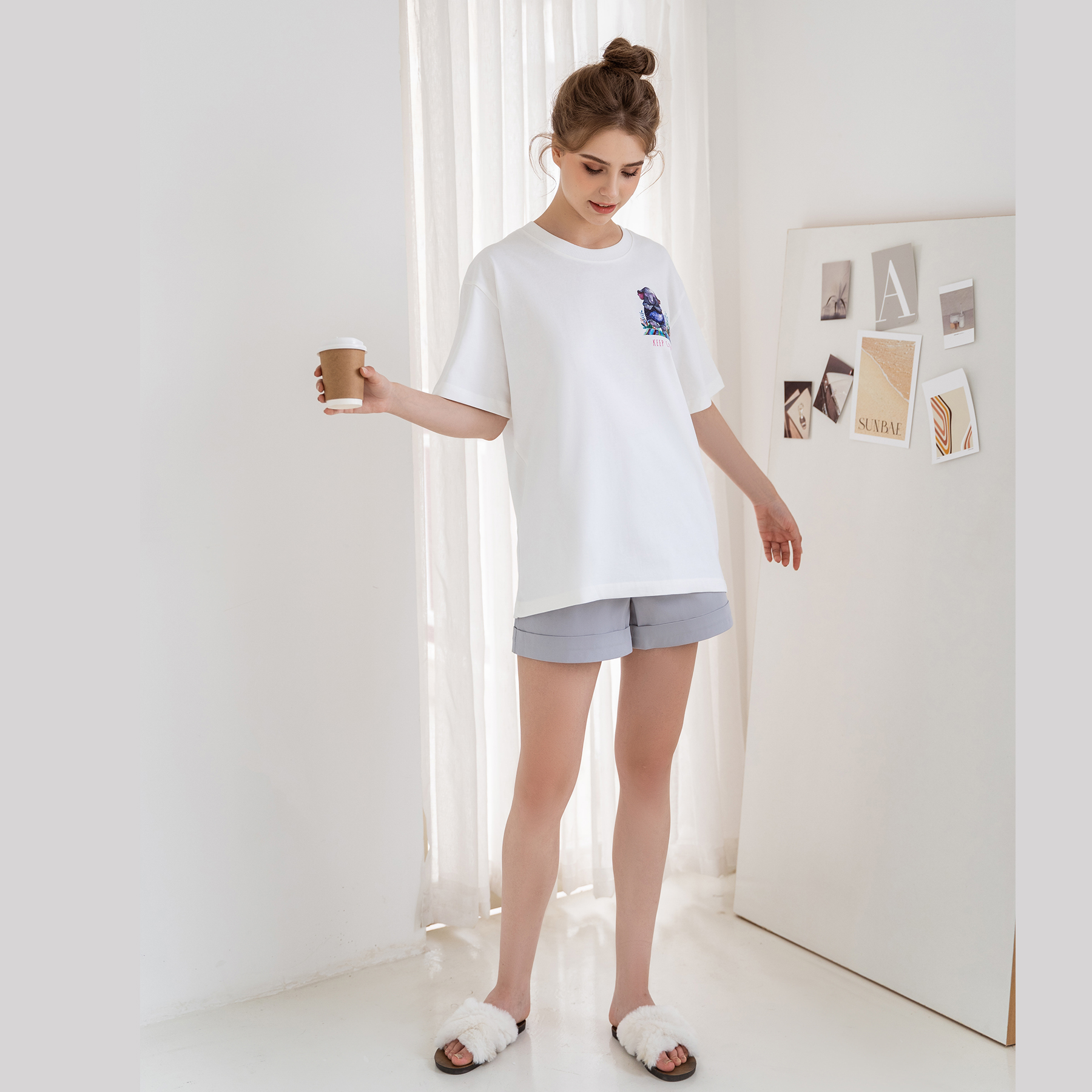 Áo thun tay lỡ Hibi Sports unisex nam nữ kiểu phông, chữ Keep Calm ST002, vải cotton Premium, form oversize